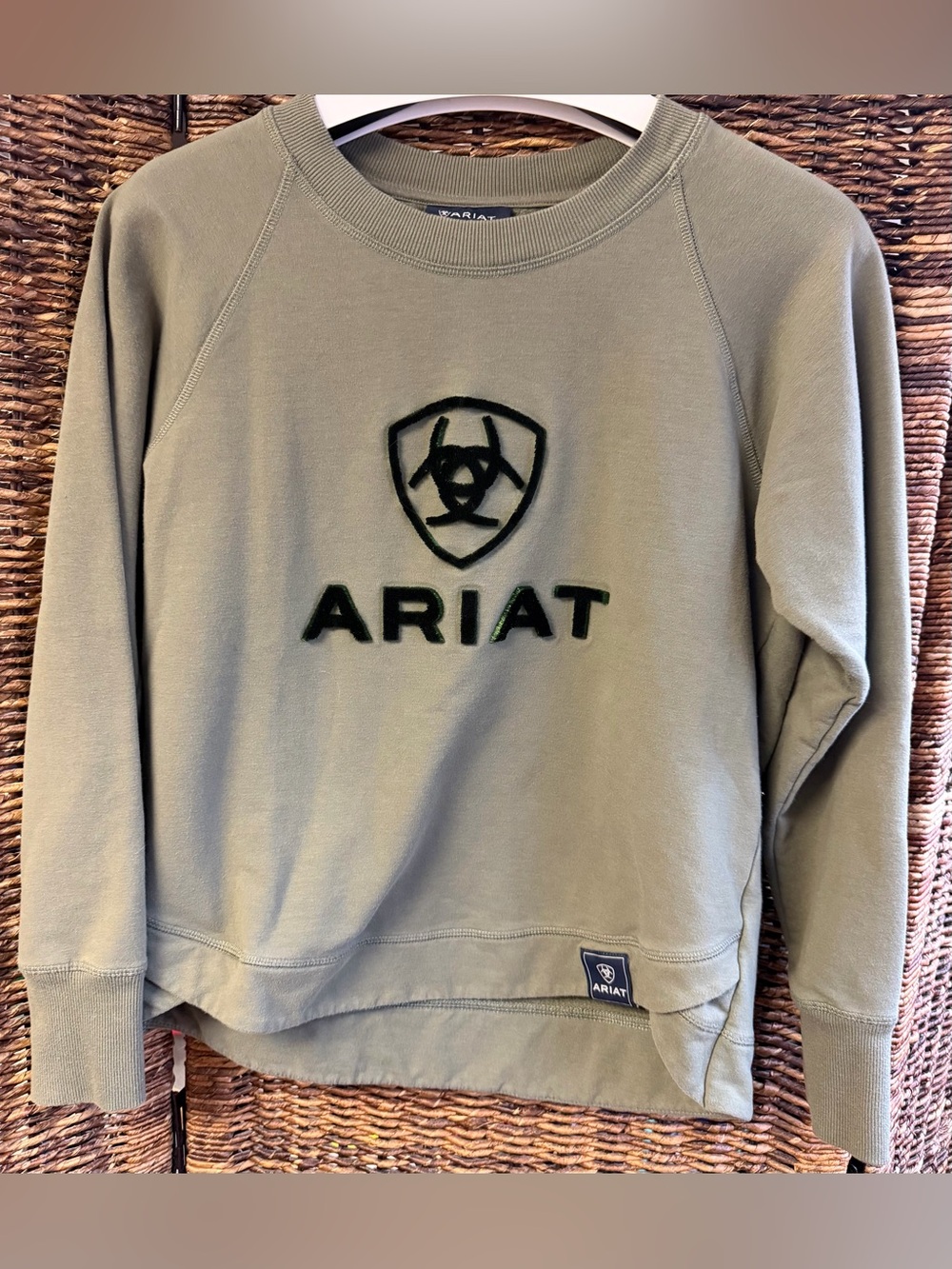 Ariat - Benicia women's Olive Crewneck Sweatshirt- Raised front imprint, Medium